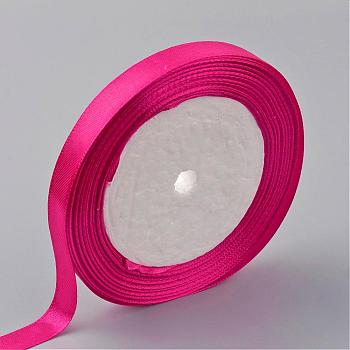 Single Face Satin Ribbon, Polyester Ribbon, Deep Pink, Size: about 5/8 inch(16mm) wide, 25yards/roll(22.86m/roll), 250yards/group(228.6m/group), 10rolls/group