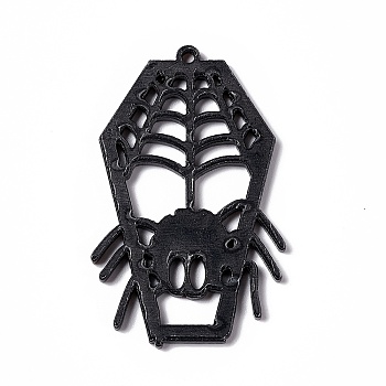 Acrylic Pendants, Spider Charm, Black, 45.8x28.6x1.9mm, Hole: 1.6mm