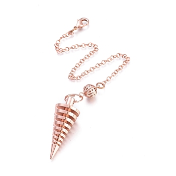 Brass Coil Dowsing Pendulums, Spiral Pendulum, with Lobster Claw Clasps, Cone, Rose Gold, 225x2.5mm