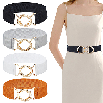 4Pcs 4 Colors Polyester Elastic Corset Belts with Alloy Ring Buckle, Free Elastic Waist Belt for Women Girls, Mixed Color, 27-1/2 inch(70cm), 1pc/color