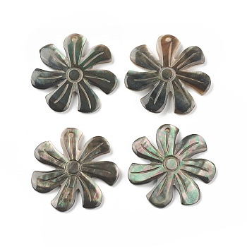 Natural Black Lip Shell Pendants, Flower Charms, 31.5x32x2mm, Hole: 1.5mm