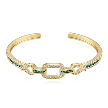Cubic Zirconia Oval & Fish Open Cuff Bangle, Real 18K Gold Plated Brass Jewelry for Women, Green, Inner Diameter: 2-1/8x2-1/2 inch(5.4x6.4cm)