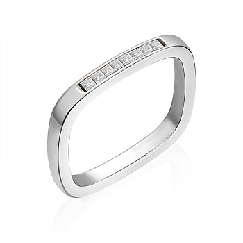 304 Stainless Steel Rhinestone Finger Ring, Rectangle, Crystal, Wide: 3mm
