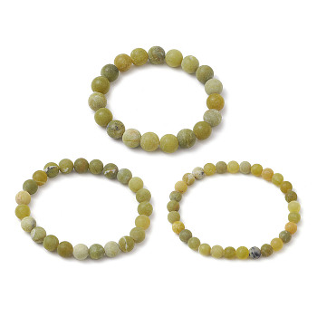 3Pcs Frosted Natural TaiWan Jade Round Beaded Stretch Bracelets for Women Men, Inner Diameter: 2-1/8~2-3/8 inch(5.45~6cm)