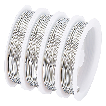 Eco-Friendly Copper Wire, Round Beading Wire, with Spool, Long-Lasting Plated, Silver, 18 Gauge, 1mm, about 8.2 Feet(2.5m)/roll, 4roll/bag