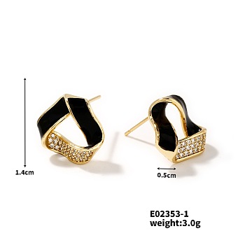 Shiny Fashionable Geometric Triangle Earrings with Diamonds, Black, Golden, 14x5mm