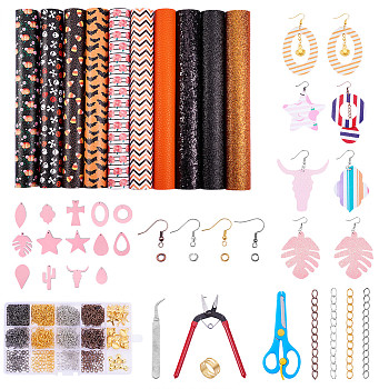 DIY Halloween Theme Glitter Dangle Earrings Making Kit, Include 3 Kinds of Faux Leather Sheets, Cut Molds, Tools and Instructions, Colorful, 210x163mm