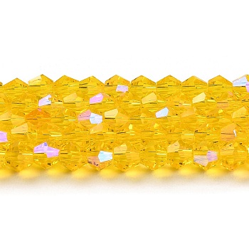 Transparent Electroplate Glass Beads Strands, AB Color Plated, Faceted, Bicone, Gold, 2mm, about 162~185pcs/strand, 12.76~14.61 inch(32.4~37.1cm)