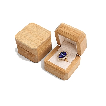 Square Wooden Single Ring Boxes, Wood Ring Storage Case with Velvet Inside, for Wedding, Valentine's Day, White, 6x6x4.7cm