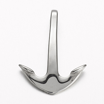 304 Stainless Steel Pendants, Anchor, Stainless Steel Color, 41x31x8mm, Hole: 5.5x7mm