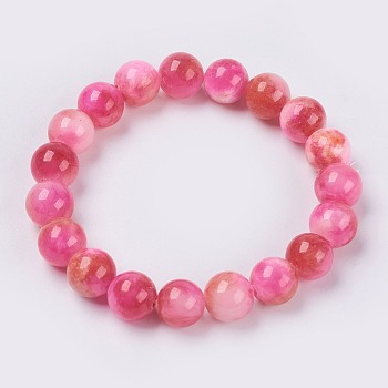 Natural Jade Beaded Stretch Bracelet, Dyed, Round, Camellia, 2 inch(5cm), beads: 8mm