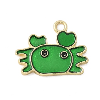 Alloy Enamel Pendants, Golden, Crab Charm, Green, 16.5x20x1.5mm, Hole: 2mm