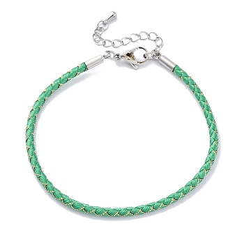 Polyester Cord Braided Bracelet Makings, with Stainless Steel Claw Lobster Clasps, Brass Findings, Long-Lasting Plated, Lime Green, 7-3/8 inch(18.8cm)