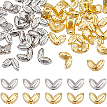50Pcs 2 Colors Brass Beads, Lead Free & Cadmium Free, Long-Lasting Plated, Leaf, Platinum & Golden, 3x5x2.8mm, Hole: 1mm, 25pcs/color