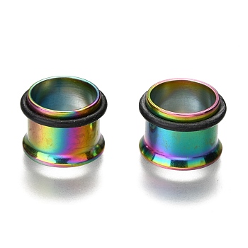 316 Surgical Stainless Steel Screw Ear Gauges Flesh Tunnels Plugs, Rainbow Color, 3/8 inch(10mm)