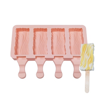 Food Grade DIY Rectangle Ice-cream Silicone Molds, Ice Pop Molds, for Making Ice Cream, 4 Cavities, Light Salmon, 129x180x23mm, Inner Diameter: 69x33mm