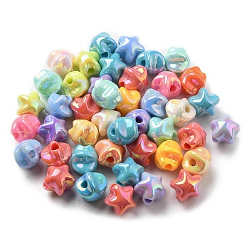 UV Plating Acrylic Beads, Iridescent, Star, Mixed Color, 15x15.5x14mm, Hole: 3.8mm