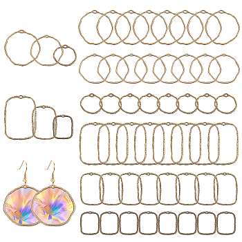 48Pcs 6 Styles Alloy Open Back Bezel Pendants, For DIY UV Resin, Epoxy Resin, Pressed Flower Jewelry, Rectangle & Ring, Antique Bronze, 20.5~46x17~44x1.5mm, Hole: 0.9~3mm, 8pcs/style