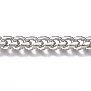 201 Stainless Steel Cuban Link Chains, Unwelded, Stainless Steel Color, 8.5x6x3mm