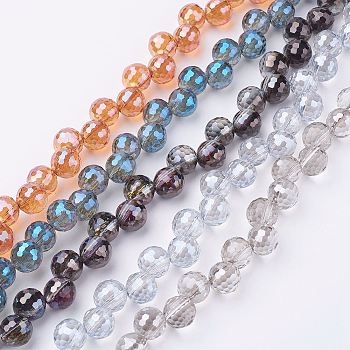 Electroplate Glass Bead Strands, Round, Faceted, Mixed Color, 9.5mm, Hole: 1mm, about 100pcs/strand, 33.8 inch(86cm)