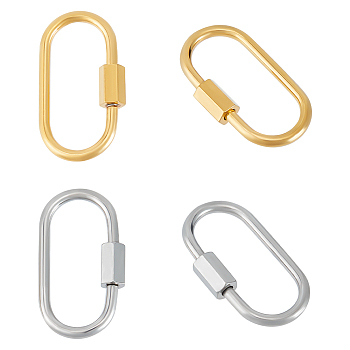 4Pcs 2 Colors 304 Stainless Steel Screw Carabiner Lock Charms, for Necklaces Making, Oval, Golden & Stainless Steel Color, 26x13x2mm, Screw: 7x4.5mm, 2pcs/color