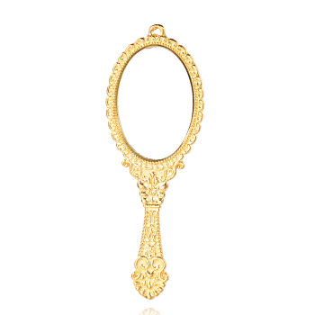 Mirror Alloy Glass Big Pendants, Golden, 73x26x3mm, Hole: 1.5mm