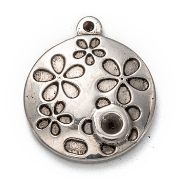 304 Stainless Steel Pendant Rhinestone Settings, Flat Round with Flower, Stainless Steel Color, Fit For 2.5mm Rhinestone, 23.5x20x3.5mm, Hole: 1.4mm