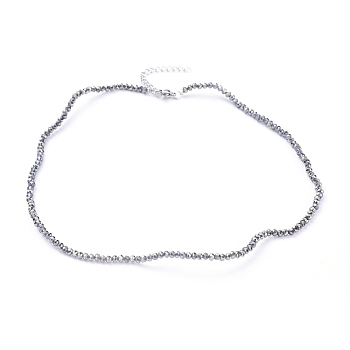 Electroplate Glass Beaded Necklaces, with Stainless Steel Lobster Claw Clasps and Curb Chains, Silver, 14.96 inch(38cm)