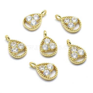 Real 18K Gold Plated Clear Teardrop Brass+Cubic Zirconia Charms