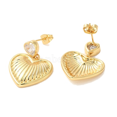 Heart Brass with Cubic Zirconia Heart Dangle Stud Earrings(EJEW-G382-26G)-2