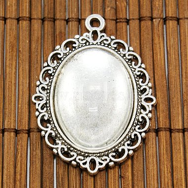 DIY Tibetan Style Pendant Cabochon Settings and Oval Transparent Clear Glass Cabochons(TIBEP-MSMC021-38AS-NR)-2