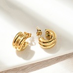 304 Stainless Steel Stud Earrings, C-Shaped, Real 18K Gold Plated, 14.5x9mm(EJEW-U051-02G)