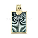 Real 18K Gold Plated Rack Plating Brass Enamel Pendants, Long-Lasting Plated, Lead Free & Cadmium Free, Rectangle Charm, Dark Slate Gray, 29.5x15.5x2.5mm, Hole: 6x3mm(X-KK-M293-43G-01)