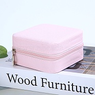 Imitation Leather Jewelry Storage Zipper Boxes, Travel Portable Jewelry Organizer Case for Necklaces, Earrings, Rings, Square, Pink, 10x10x5cm(PW-WG57671-01)