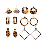 Cellulose Acetate(Resin) Dangle Earrings, with Brass Earring Hooks, Mixed Shapes, Real 18K Gold Plated, Goldenrod, 34~58x15~44x2.5~3.5mm, Pin: 0.7mm(EJEW-JE03431)