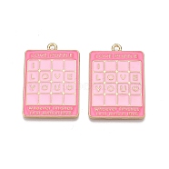 Rack Plating Alloy Enamel Pendants, Cadmium Free & Nickel Free & Lead Free, Light Gold, Rectangle with Love Puzzle Charm, Hot Pink, 33x23x2mm, Hole: 1.8mm(ENAM-N056-430A)