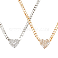 2Pcs 2 Colors Crystal Rhinestone Heart Pendant Necklaces Set with Alloy Curb Chains, Platinum & Golden, 15.43 inch(39.2cm), 1Pc/color(NJEW-AN0001-88)