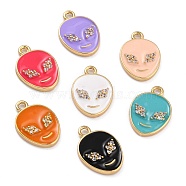 Golden Plated Brass Micro Pave Clear Cubic Zirconia Pendants, with Enamel, Long-Lasting Plated, Extra-terrestrial, Mixed Color, 17x11.5x2mm, Hole: 1.6mm(ZIRC-L097-031-G)