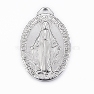 304 Stainless Steel Pendants, Oval with Virgin Mary, Stainless Steel Color, 31.5x21x3mm, Hole: 2mm(STAS-H400-29P)