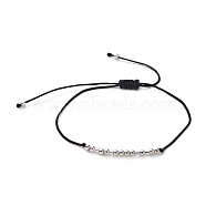 Unisex Adjustable Morse Code Bracelets, Valentines Friendship Bracelets, with Nylon Cord and Platinum Plated Brass Beads, Morse Code Friend, Black, 1.3~9cm(BJEW-JB05011-02)