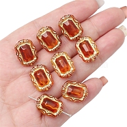 Imitation Amber Transparent Acrylic Beads, Chocolate, Metal Enlaced, Rectangle, 18x13.5x9mm, Hole: 1.8mm, about 20pcs/bag(MACR-D071-02H)
