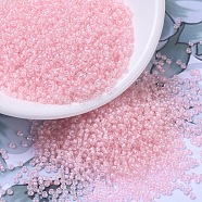 MIYUKI Round Rocailles Beads, Japanese Seed Beads, (RR203) Pink Lined Crystal, 11/0, 2x1.3mm, Hole: 0.8mm, about 5500pcs/50g(SEED-X0054-RR0203)