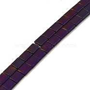 Electroplated Frosted Non-magnetic Synthetic Hematite Beads Strands, Square, 2-Hole, Purple Plated, 5x5x2mm, Hole: 0.8mm, about 74pcs/strand, 15.75 inch(40cm)(G-G089-B01-05)