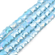 AB Color Plate Glass Beads Strands, Faceted Bamboo Stick, Light Sky Blue, 10.5~11x8x5mm, Hole: 1.4mm, about 60pcs/strand, 24.41~25.20''(62~64cm)(EGLA-P051-06A-B07)