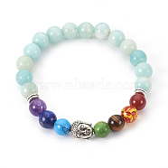Natural Flower Amazonite Stretch Bracelets, Chakra Jewelry, with Mixed Stone and Resin Beads, Metal Findings and Burlap Packing, Round, Buddha, 2 inch~2-1/8 inch(5.2~5.5cm)(BJEW-JB03905-04)