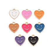 Alloy Enamel Charms, Cadmium Free & Lead Free, Light Gold, Heart with Smile, Mixed Color, 13x12x1.5mm, Hole: 1.6mm(X1-ENAM-T016-12-RS)