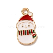 Christmas Theme Alloy Enamel Pendants, Light Gold, Snowman, 20x11x2mm, Hole: 2mm(ENAM-C010-01I)