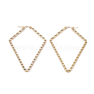 304 Stainless Steel Angular Hoop Earrings, Hypoallergenic Earrings, Quadrangle, Textured, Golden, 66x46x2mm, Pin: 1x0.7mm(EJEW-I244-03G)