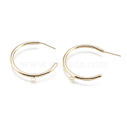 Brass Stud Earring Findings, Half Hoop Earrings, with Loop, Nickel Free, Real 18K Gold Plated, 32.5x29x2mm, Hole: 2mm, pin: 0.7mm(X-KK-S345-031)
