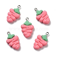 Opaque Resin Pendants, with Platinum Tone Iron Loops, Imitation Food, Strawberry, Salmon, 26.5x16.5x6mm, Hole: 2mm(RESI-D055-025P)